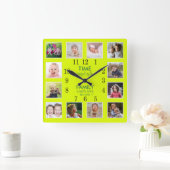 12 Fotocollage tijd met gezinspaghebbende neon Gre Vierkante Klok (Huis)