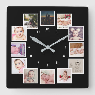 12 Fotocollage Uniek, speciaal gepersonaliseerd Vierkante Klok