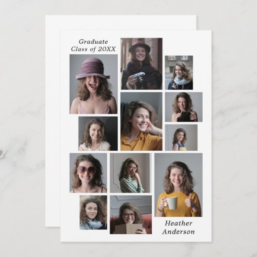 12 Fotocollage Voeg elke naam & jaar Afstuderen to Aankondiging (Voorkant / Achterkant)