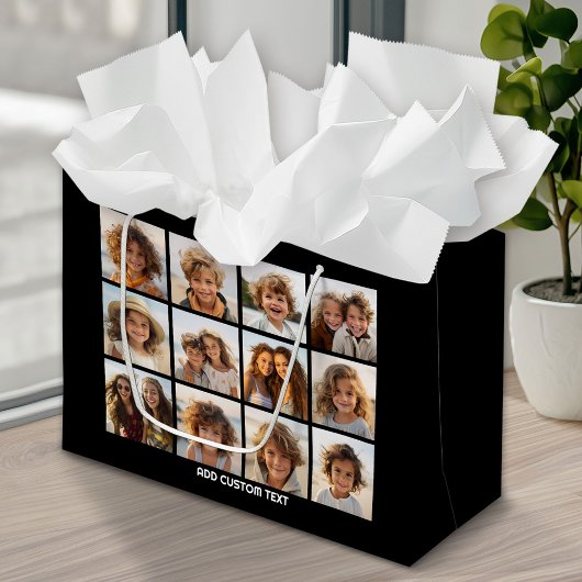 12 Fotoinstagram collage met zwarte achtergrond Large Cadeautasje