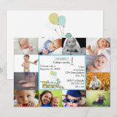 12 Foto's Birthday Train - Birthday Invitation Kaart (Voorkant / Achterkant)