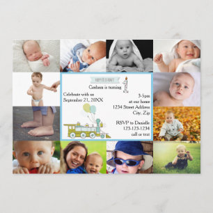 12 Foto's Birthday Train - Birthday Invitation Kaart