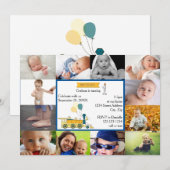 12 Foto's Birthday Train Blue- Birthday Invitation Kaart (Voorkant / Achterkant)