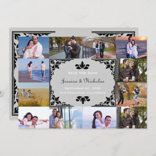 12 Foto's Collage Gray Chevron - 5x7 sparen de dat Save The Date (Voorkant / Achterkant)