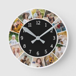 12 Fotos Collage Zwart & Wit Familie & Vrienden Ronde Klok