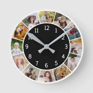 12 Fotos Collage Zwart & Wit Familie & Vrienden Ronde Klok