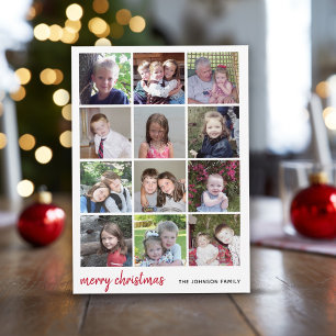 12 Foto's Prettig Kerstmis Rood Gingham Minimalist Feestdagenkaart