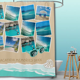 12 foto's strand vakantie collage kust frame douchegordijn