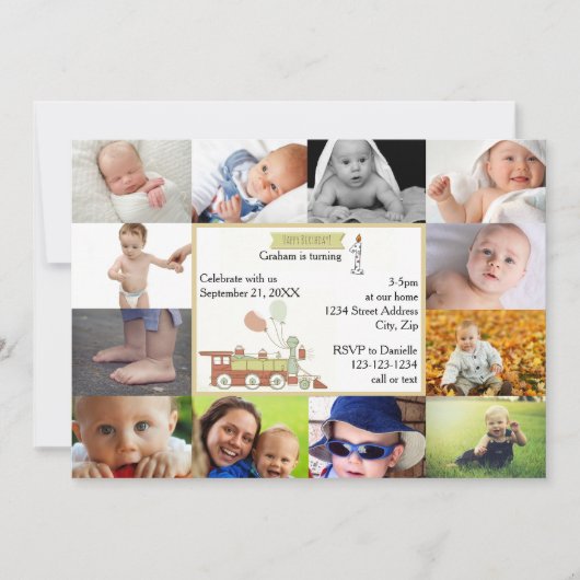 12 foto's Verjaardagstrein rood - Verjaardagsuitno Kaart (Voorkant)