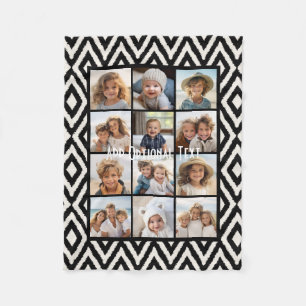 12 Fotosamenstelling - Modern raster zwart-wit tek Fleece Deken