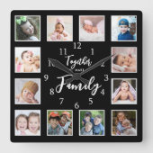12 Fotosjabloon Samen Maak Familie Quote Zwart Vierkante Klok (Voorkant)