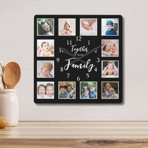 12 Fotosjabloon Samen Maak Familie Quote Zwart Vierkante Klok