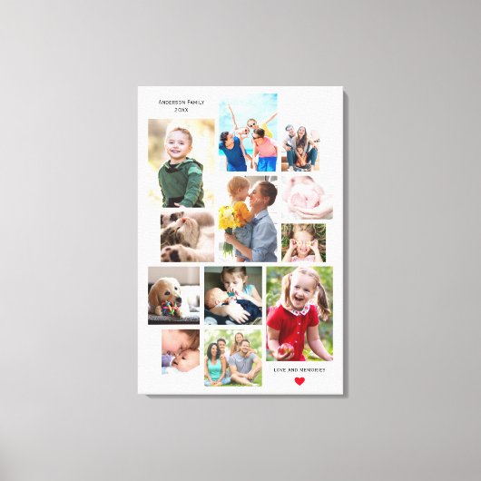12 Geheugencollage van de fotoserie met hart Canvas Afdruk (Voorkant)