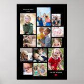 12 Geheugencollage van de fotoserie met hart op zw Poster (Voorkant)