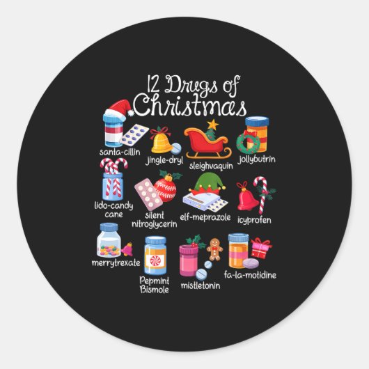 12 geneesmiddelen van Kerstmis Apotheker Technicus Ronde Sticker (Voorkant)