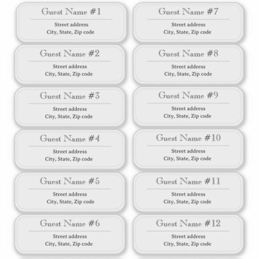 12 Guest Names Clear Address Labels (Voorkant)