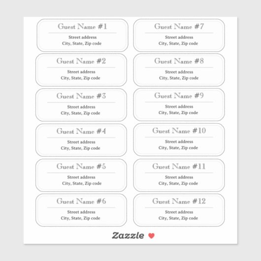 12 Guest Names Clear Address Labels (Vel)