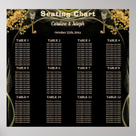 12 Halloween Wedding Tables Black & Gold Skulls Poster