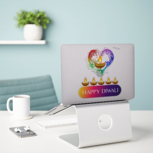 #12.Happy Diwali het festival van de lichten in In Sticker (Laptop op bureau)