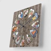 12 Heart Shaped Photo Dark Wood Vierkante Klok (Hoek)