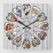 12 Heart Shaped Photo Grey Wood Vierkante Klok (Voorkant)