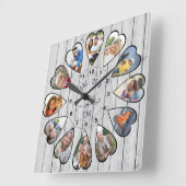 12 Heart Shaped Photo Grey Wood Vierkante Klok (Hoek)