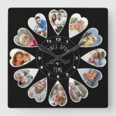 12 Heart Shaped Photos Black Vierkante Klok (Voorkant)