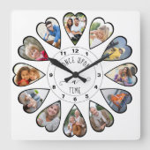 12 Heart Shaped Photos White Vierkante Klok (Voorkant)