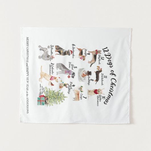 12 Honden van kerstfeestdagen, Petten, handschoene Wandkleed (Voorkant (horizontaal))