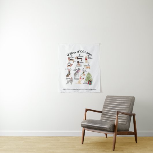 12 Honden van kerstfeestdagen, Petten, handschoene Wandkleed (In situ)
