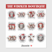 12 in een Boerderij-thema vakantie Koe kerst Sticker (Vel)