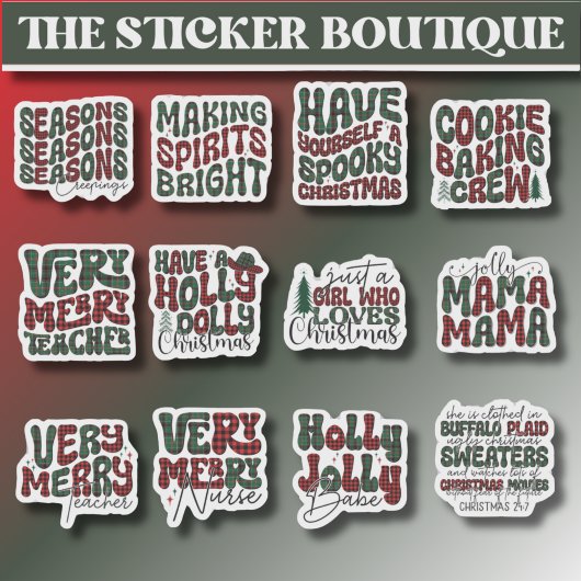 12 in een feestelijke Christmas Plaid Sticker Pack
