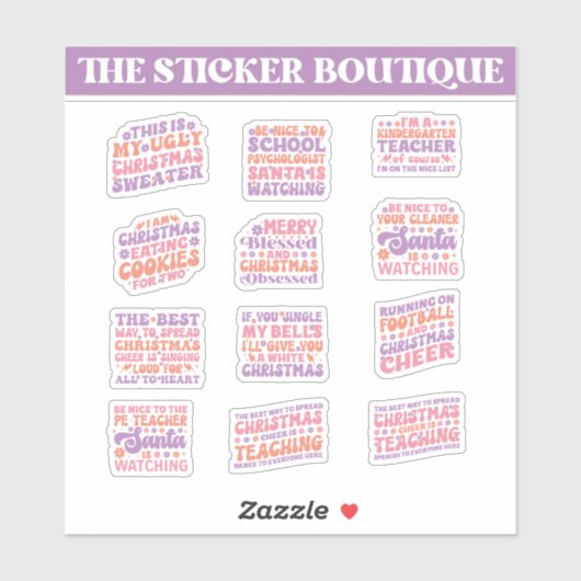 12 in een feestelijke Schattigee retro kerstsfeer Sticker (Vel)