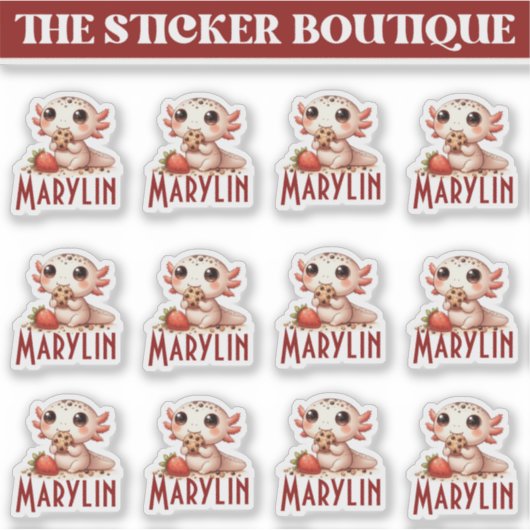 12 in een Schattigee aangepaste naam Snack Time Ax Sticker (Voorkant)