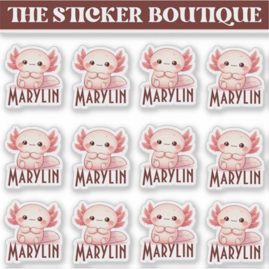 12 in één Schattigee aangepaste naam Sweet Axolotl Sticker (Voorkant)