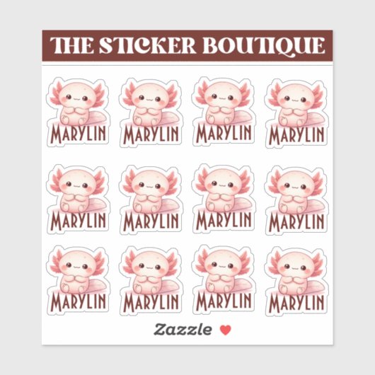 12 in één Schattigee aangepaste naam Sweet Axolotl Sticker (Vel)