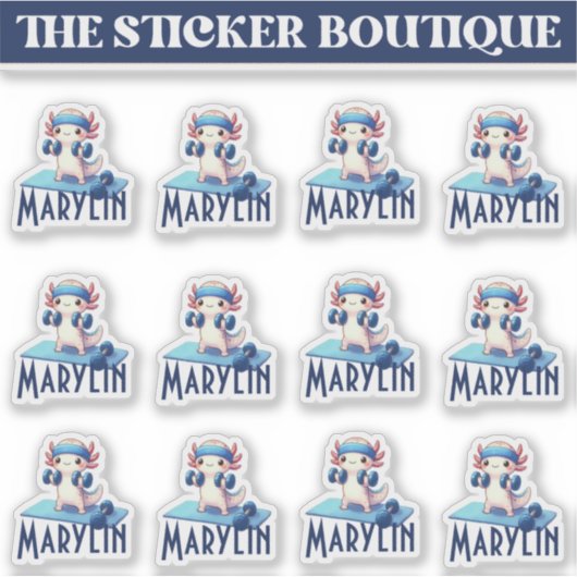 12 in één Schattigee aangepaste naam Workout Axolo Sticker (Voorkant)