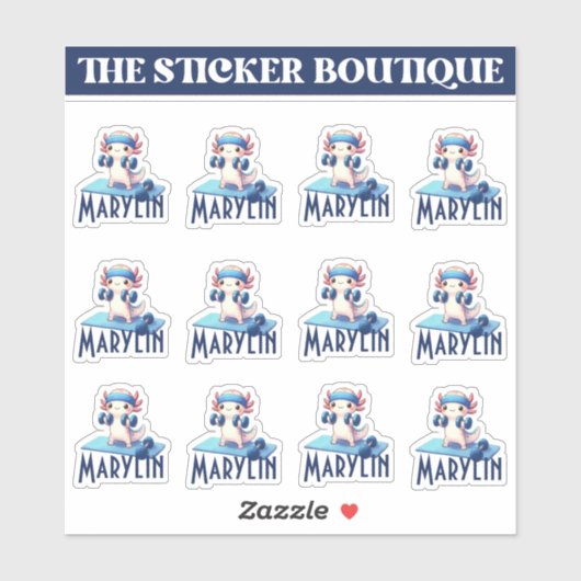 12 in één Schattigee aangepaste naam Workout Axolo Sticker (Vel)