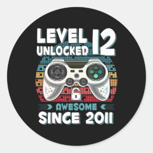 12 jaar BDay Son Boy Fun Gamer 12 jaar oude geboor Ronde Sticker