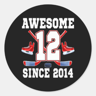 12 Jaar Geweldig Sinds 2014 Hockey Thema Verjaarda Ronde Sticker
