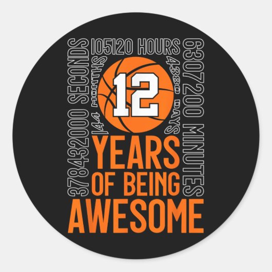 12 jaar Geweldige basketbal 12e verjaardag Ronde Sticker (Voorkant)