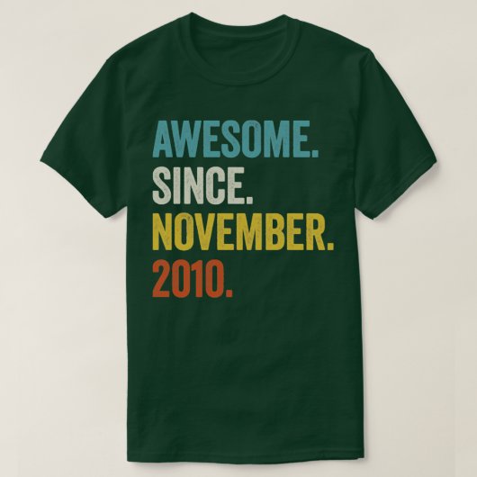 12 jaar Geweldige sinds november 2010 12e geboorte T-shirt (Design voorkant)