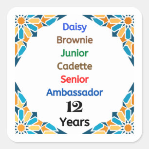 12 jaar in Scouting Milestone Ambassadeur Afstudee Vierkante Sticker
