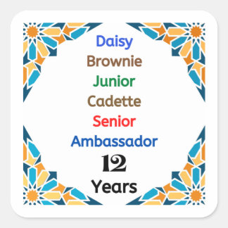 12 jaar in Scouting Milestone Ambassadeur Afstudee Vierkante Sticker