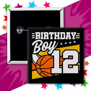 12 Jaar Oud Basketbal Party 12e Verjaardag Jongen Vierkante Button 5,1 Cm