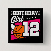 12 Jaar Oud Basketbal Party 12e Verjaardag Meisje Vierkante Button 5,1 Cm (Voorkant)