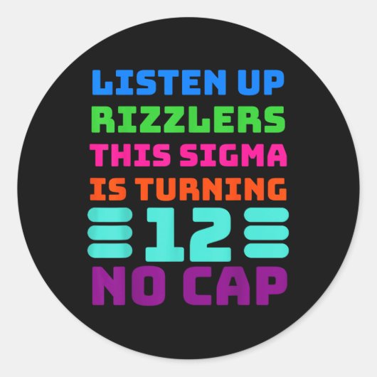 12 Jaar Oud Grappig Verjaardag Shirt - Rizz, Sigma Ronde Sticker (Voorkant)