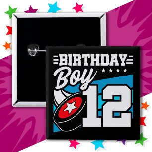 12 Jaar Oud Hockey Party Thema 12e Verjaardag Jong Vierkante Button 5,1 Cm