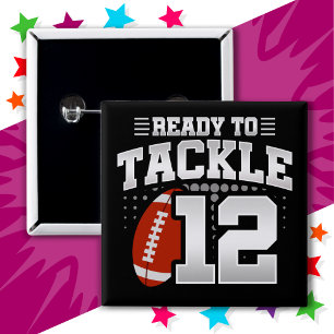 12 Jaar Oud Tackle Football Party 12e Verjaardag Vierkante Button 5,1 Cm