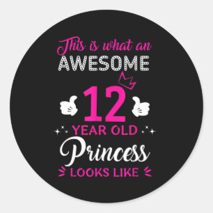 12 jaar oud verjaardagscadeau voor prinses meisje ronde sticker